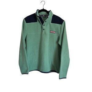 Vineyard Vines Shep Shirt Youth M Fleece Pullover Snap Neck Green Navy‎